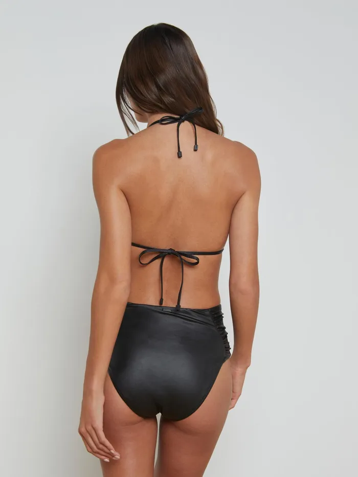 Women L039Agence Swimwear Vanessa Faux Leather Bikini Bottom Black Leather