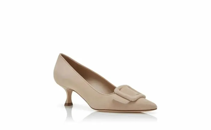 Women Light Beige Suede Buckle Detail Pumps Manolo Blahnik Pumps