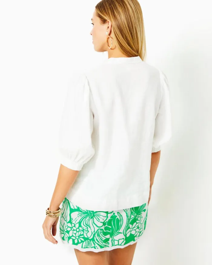 Women Lilly Pulitzer Tops Mialeigh Linen Top Resort White