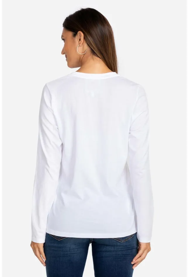 Women Long Sleeve VNeck Layering Tee White Johnny Was Tops