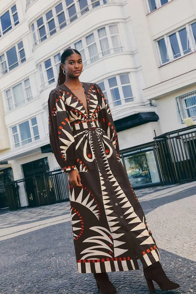 Women Maxi Dresses Farm Rio Black Coconut Grove Puff Sleeve Maxi Dress