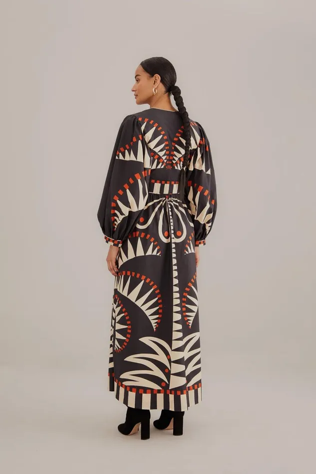 Women Maxi Dresses Farm Rio Black Coconut Grove Puff Sleeve Maxi Dress