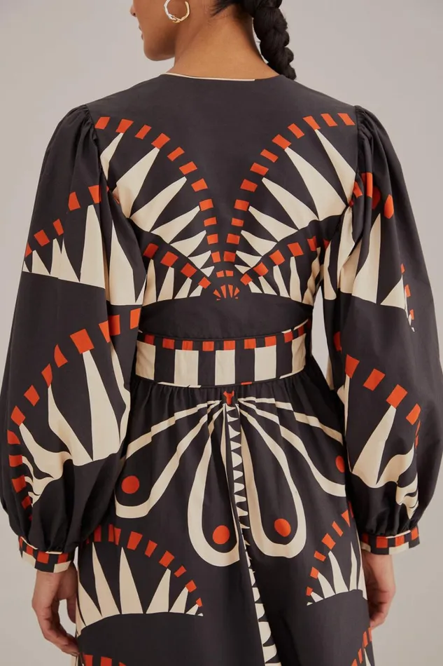 Women Maxi Dresses Farm Rio Black Coconut Grove Puff Sleeve Maxi Dress