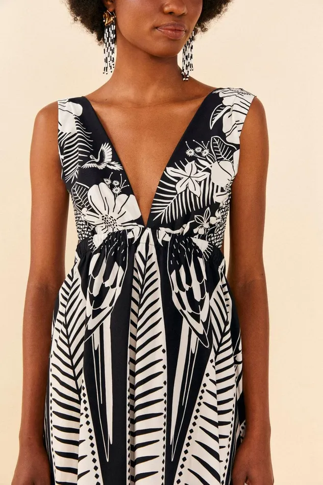 Women Maxi Dresses Farm Rio Black Macaw Elegance Maxi Dress