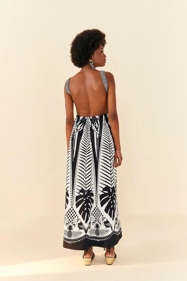 Women Maxi Dresses Farm Rio Black Macaw Elegance Maxi Dress