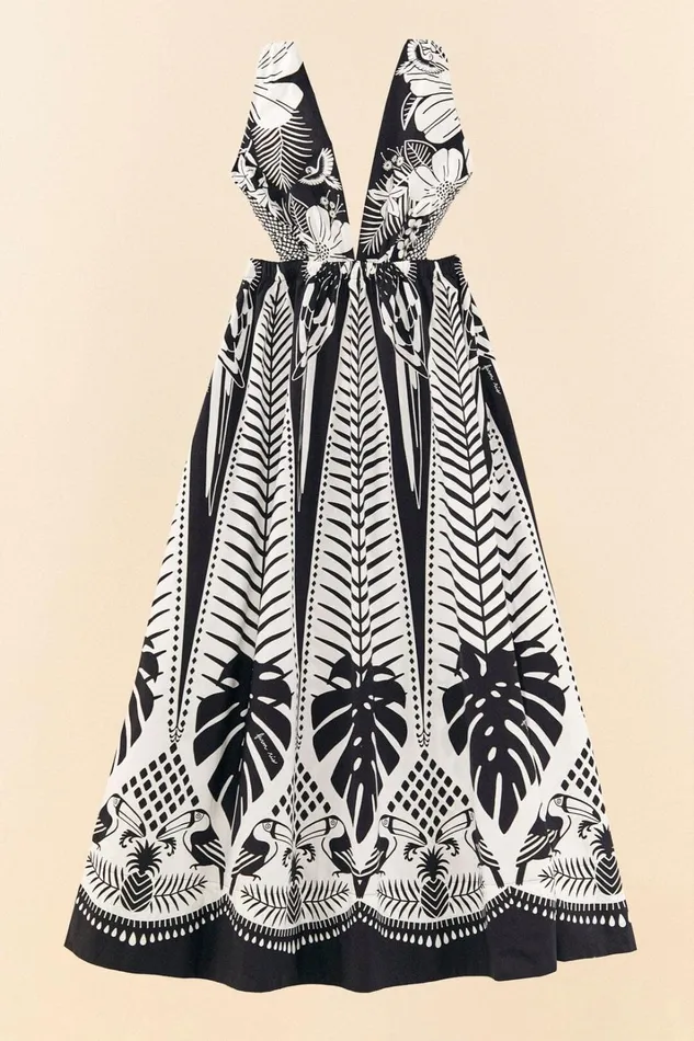 Women Maxi Dresses Farm Rio Black Macaw Elegance Maxi Dress