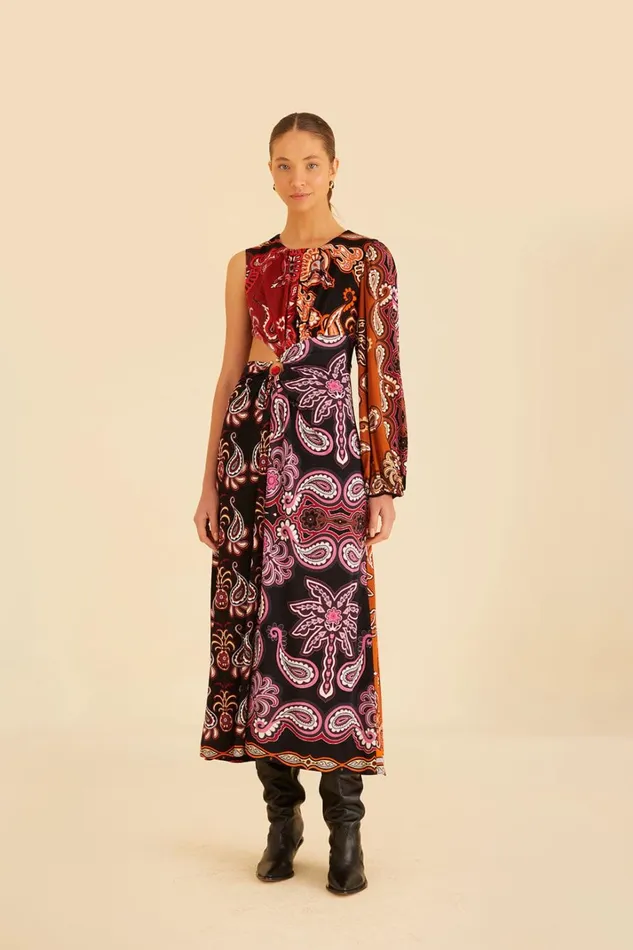 Women Maxi Dresses Farm Rio Black Sweet Mermaids One Shoulder Maxi Dress