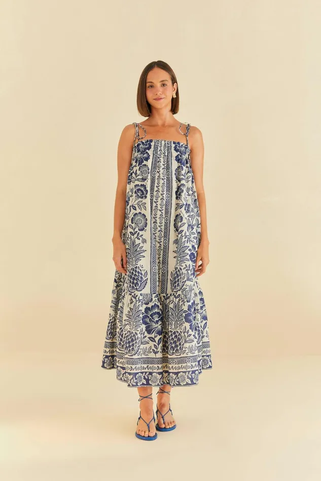 Women Maxi Dresses Farm Rio Blue Pineapple Garden Maxi Dress
