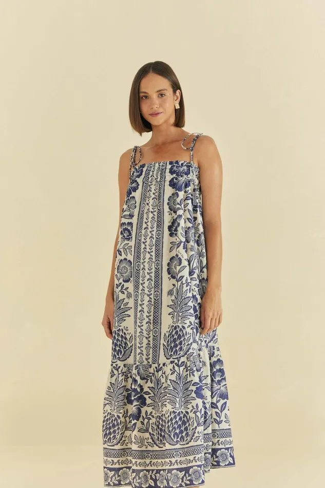 Women Maxi Dresses Farm Rio Blue Pineapple Garden Maxi Dress