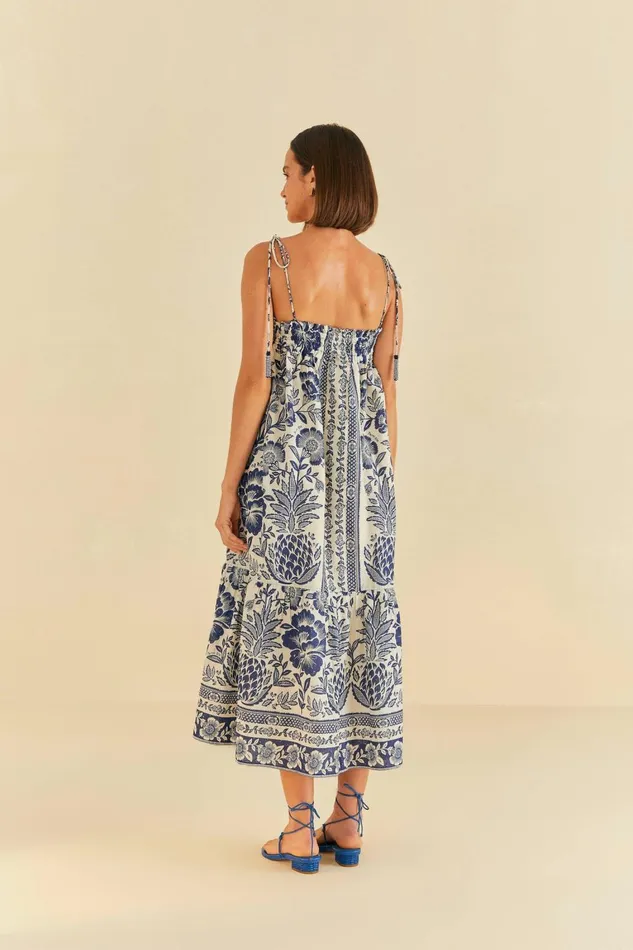 Women Maxi Dresses Farm Rio Blue Pineapple Garden Maxi Dress
