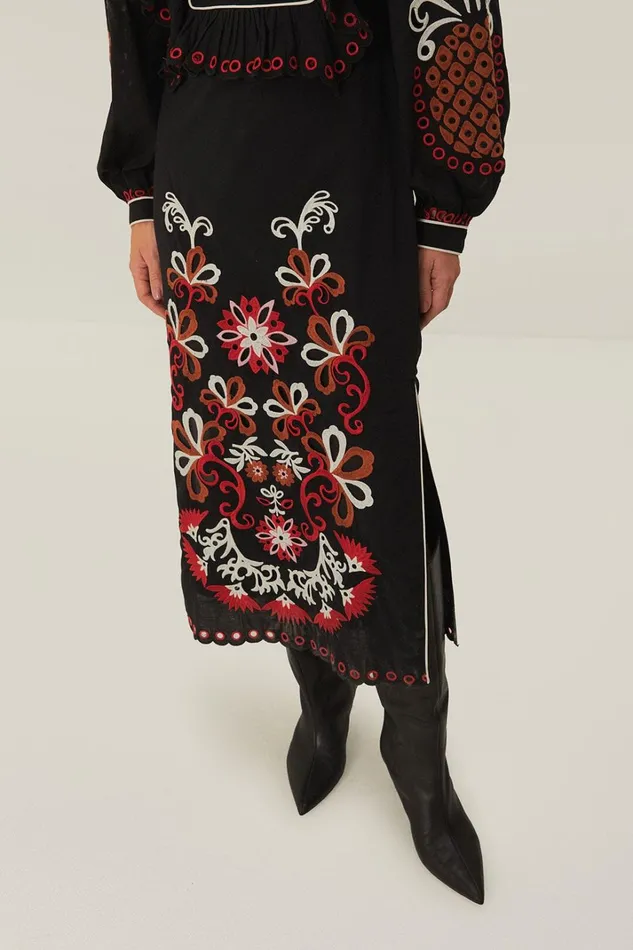 Women Maxi Dresses Farm Rio Cashew Mandala Richilieu Long Sleeve Maxi Dress