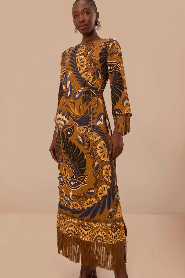 Women Maxi Dresses Farm Rio Gold Heart Forest Lenzing Ecovero Viscose Maxi Dress