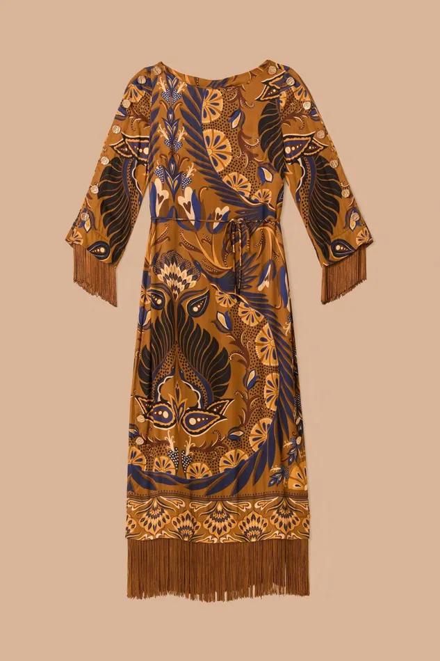 Women Maxi Dresses Farm Rio Gold Heart Forest Lenzing Ecovero Viscose Maxi Dress