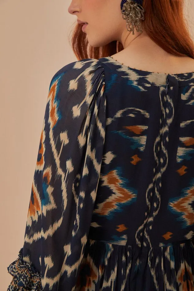 Women Maxi Dresses Farm Rio Pineaple Ikat Blue Maxi Dress
