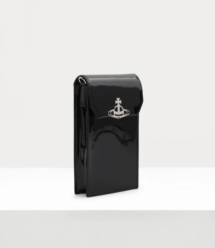 WomenMen Shiny Phone Bag Black Vivienne Westwood Crossbody Bags WomenMen Shiny Phone Bag Black Vivienne Westwood Crossbody Bags