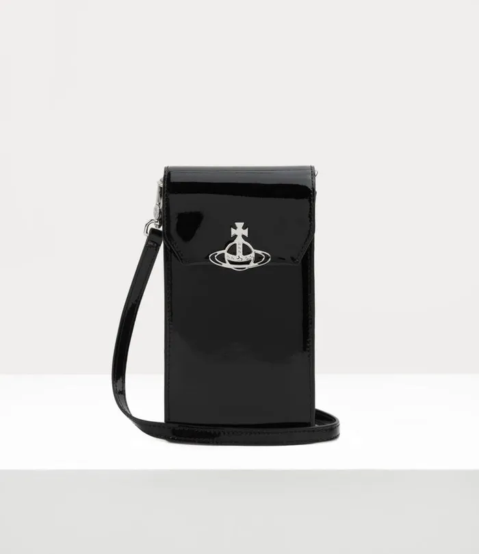 WomenMen Shiny Phone Bag Black Vivienne Westwood Crossbody Bags WomenMen Shiny Phone Bag Black Vivienne Westwood Crossbody Bags