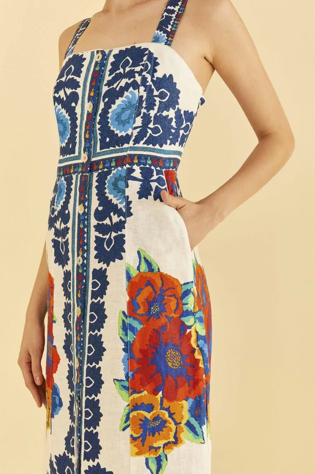 Women Midi Dresses Farm Rio OffWhite Flower Tapestry Midi Dress