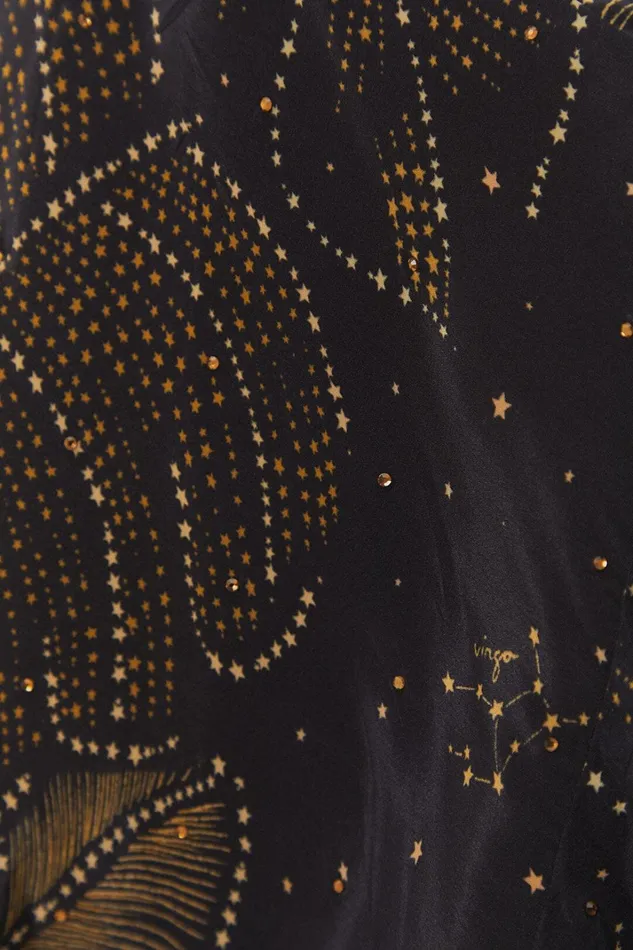 Women Mini Dresses Farm Rio Black Golden Foliage Mini Dress