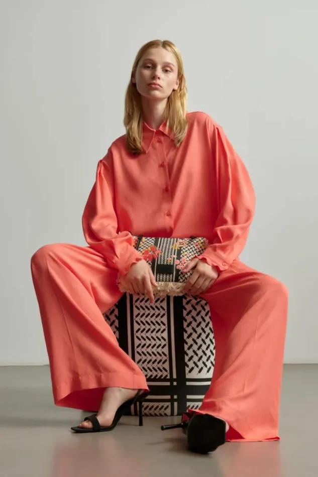Women Pants and Skirts Lala Berlin Pants Polko Viscose Mix Underwater Melon Women Pants and Skirts Lala Berlin Pants Polko Viscose Mix Underwater Melon