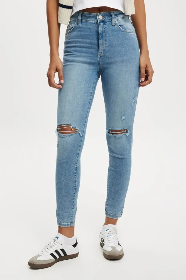 Women Pants Cotton On High Rise Skinny Jean Bells Blue Rip Women Pants Cotton On High Rise Skinny Jean Bells Blue Rip
