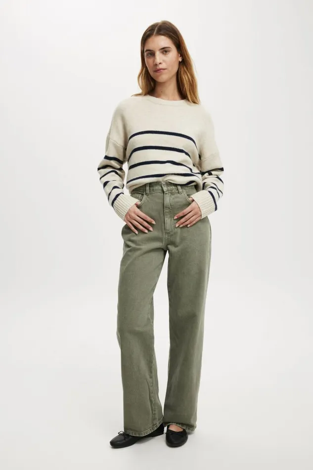 Women Pants Cotton On Loose Straight Jean Smokey Green