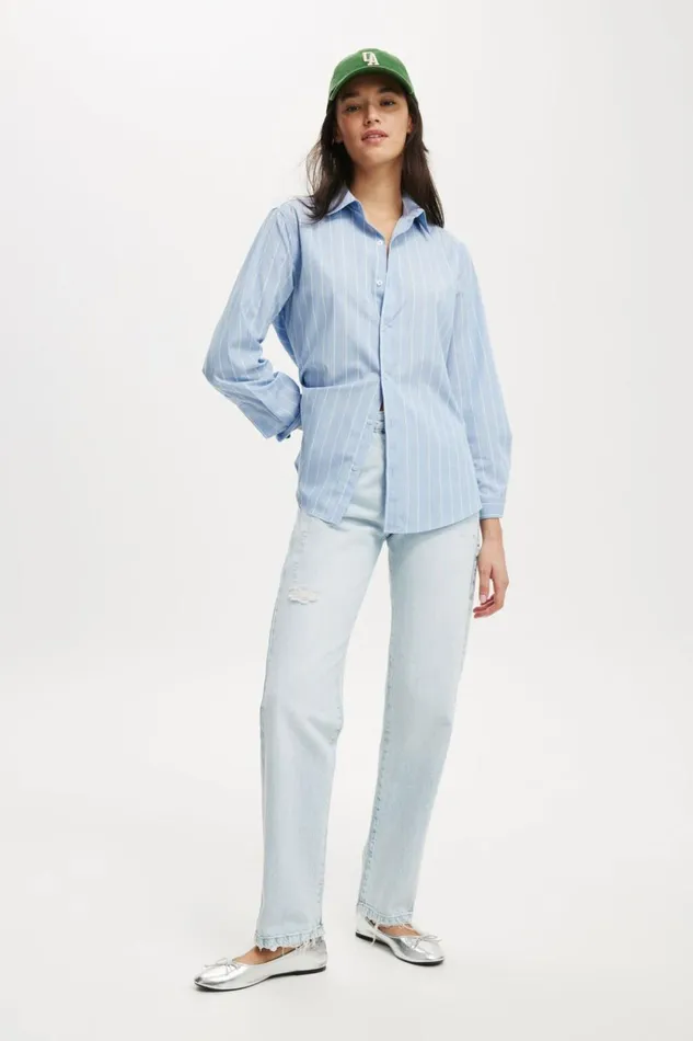 Women Pants Cotton On Original Straight Jean Crystal Bluewash Pocket