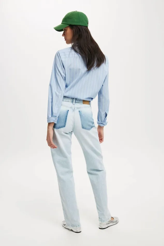 Women Pants Cotton On Original Straight Jean Crystal Bluewash Pocket Women Pants Cotton On Original Straight Jean Crystal Bluewash Pocket