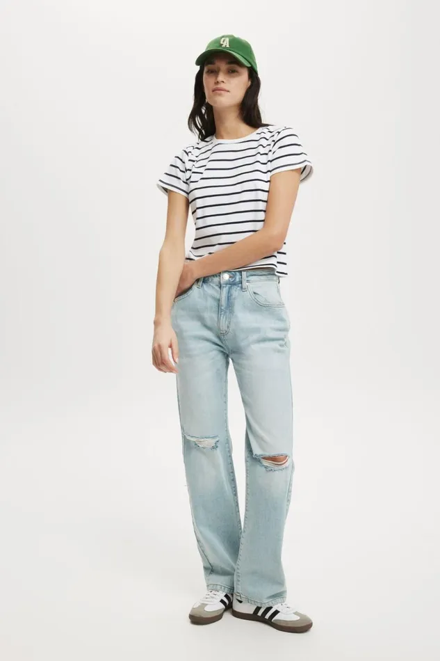 Women Pants Cotton On Slim Straight Jean Bondi Blue Rip