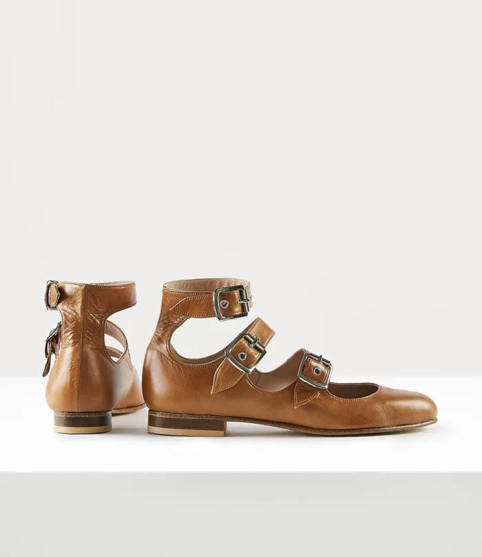 Women Roman Three Strap Tan Vivienne Westwood Flats Women Roman Three Strap Tan Vivienne Westwood Flats