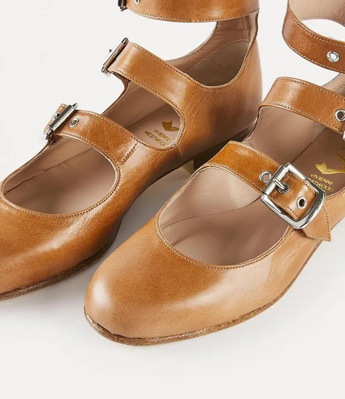 Women Roman Three Strap Tan Vivienne Westwood Flats Women Roman Three Strap Tan Vivienne Westwood Flats