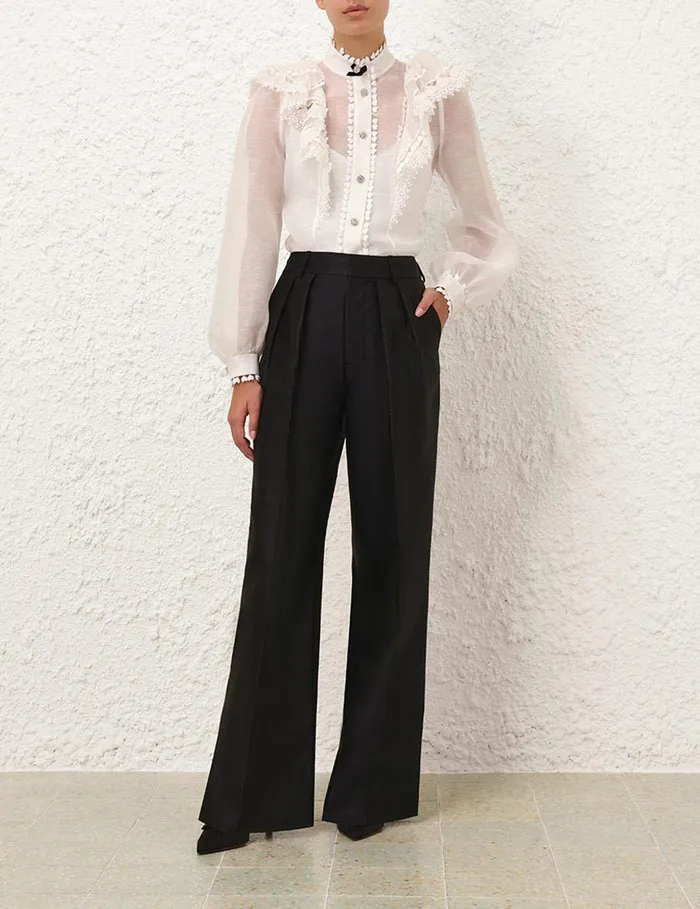 Women Shorts and Pants Zimmermann Crush Tuck Wide Leg Pant Black