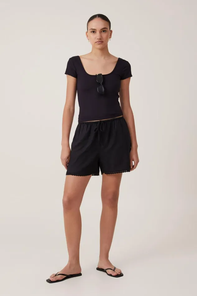 Women Shorts Cotton On Haven Short Black Lace Trim