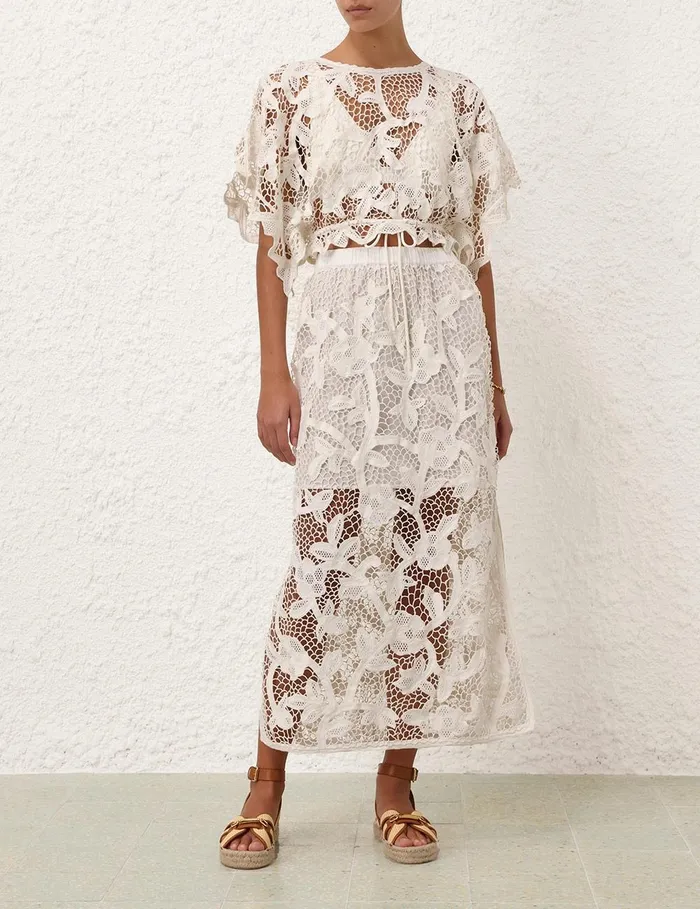 Women Skirts Zimmermann Golden Crochet Lace Skirt Ivory