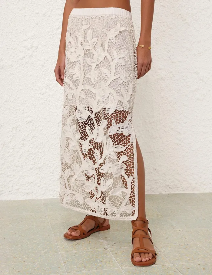 Women Skirts Zimmermann Golden Crochet Lace Skirt Ivory
