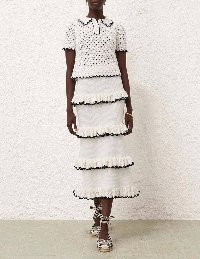 Women Skirts Zimmermann Halliday Scallop Frill Skirt Blackivory