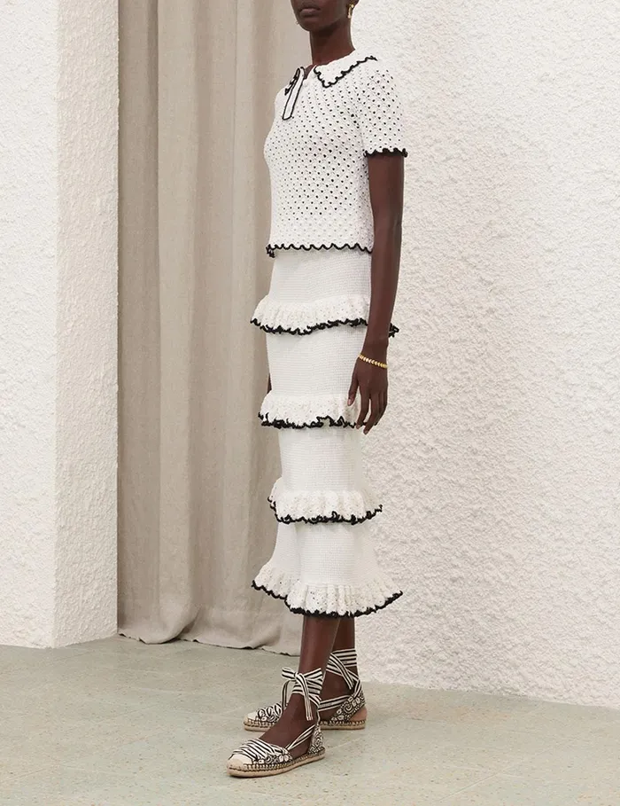 Women Skirts Zimmermann Halliday Scallop Frill Skirt Blackivory