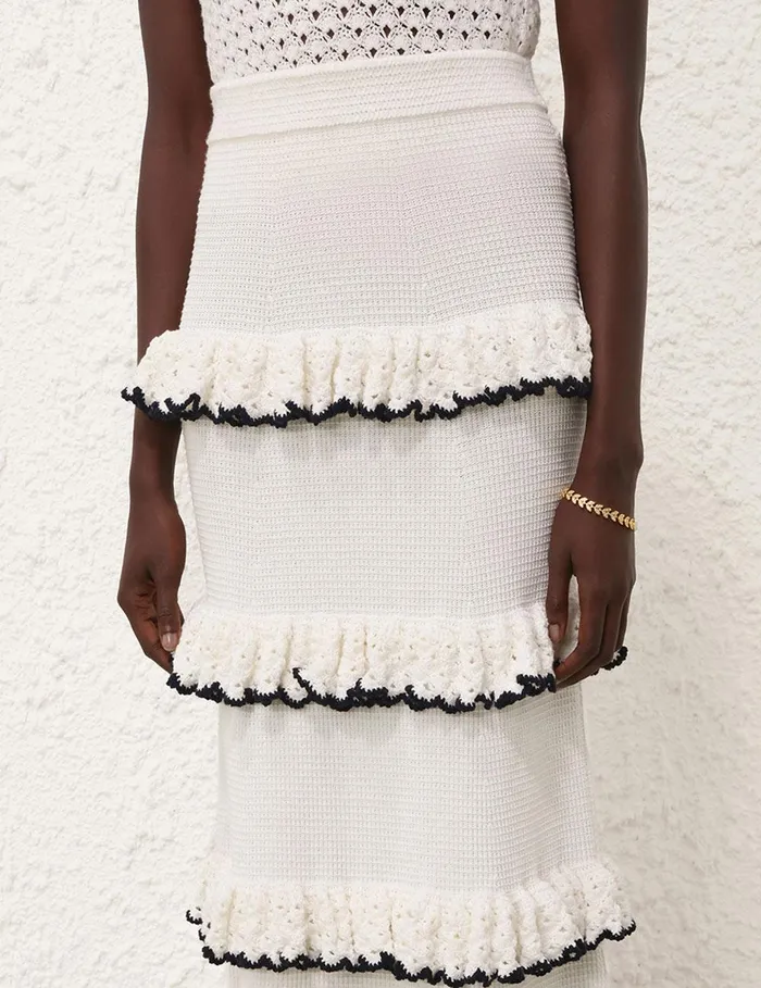 Women Skirts Zimmermann Halliday Scallop Frill Skirt Blackivory