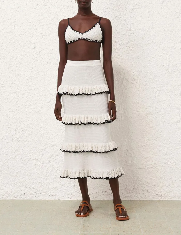 Women Skirts Zimmermann Halliday Scallop Frill Skirt Blackivory