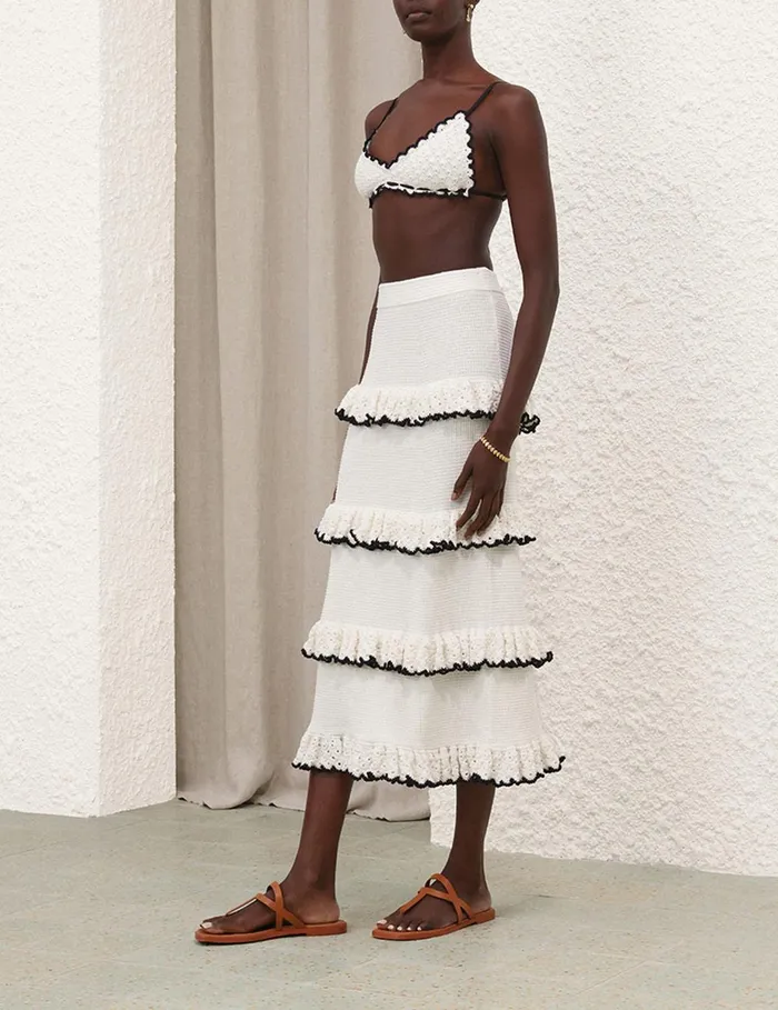 Women Skirts Zimmermann Halliday Scallop Frill Skirt Blackivory