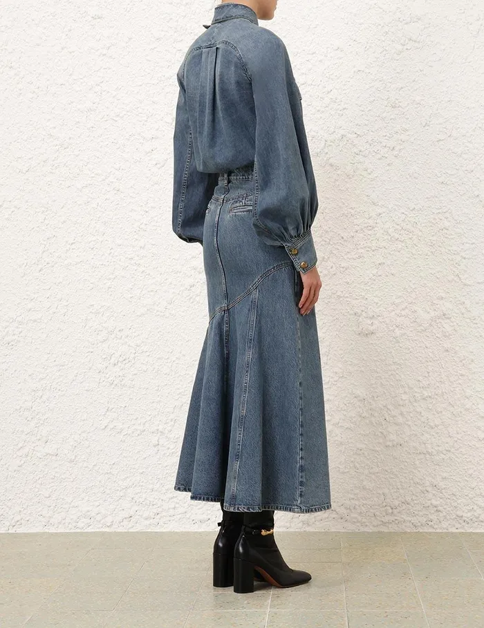 Women Skirts Zimmermann Illustration Denim Midi Skirt Neptune