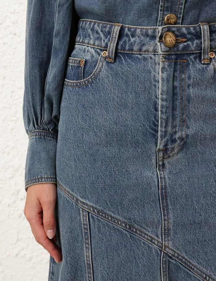Women Skirts Zimmermann Illustration Denim Midi Skirt Neptune