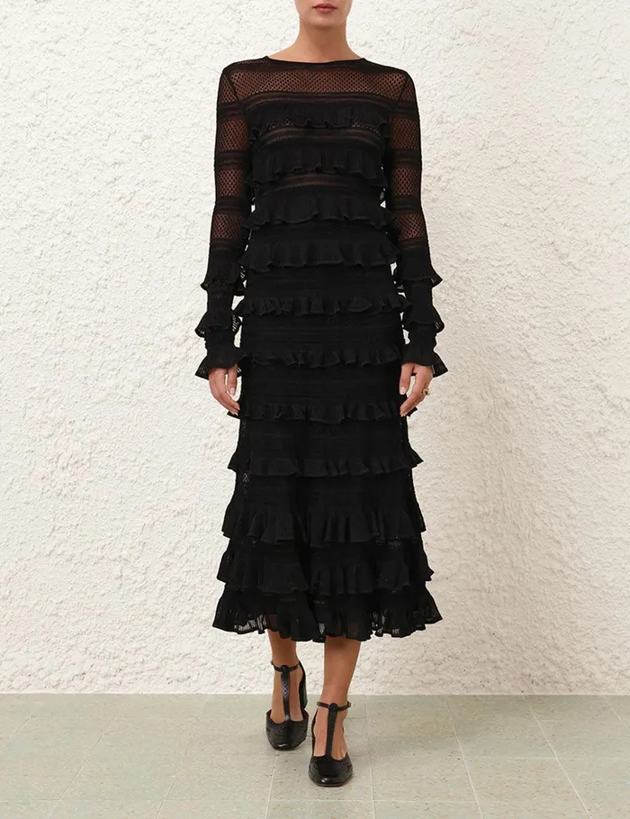 Women Skirts Zimmermann Illustration Frilled Skirt Black