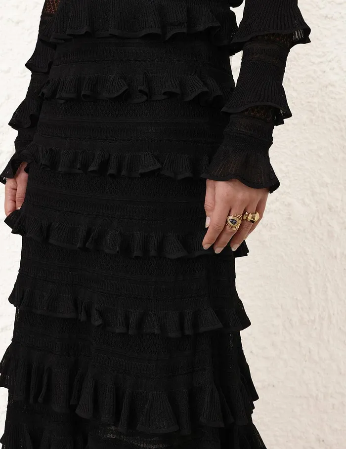 Women Skirts Zimmermann Illustration Frilled Skirt Black