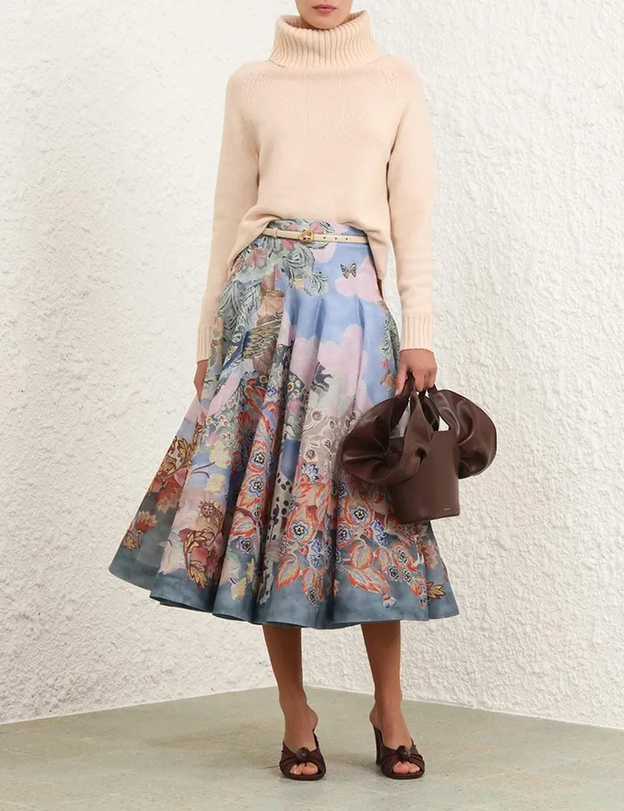 Women Skirts Zimmermann Illustration Godet Skirt Eden Garden