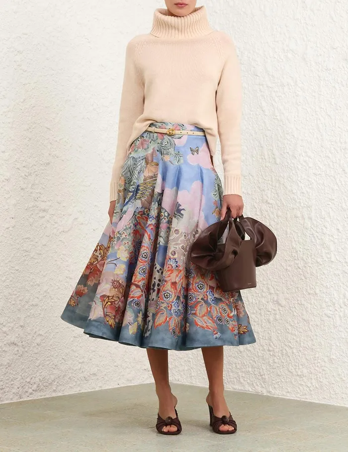 Women Skirts Zimmermann Illustration Godet Skirt Eden Garden