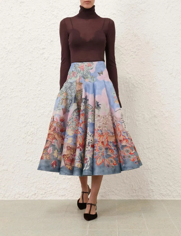Women Skirts Zimmermann Illustration Godet Skirt Eden Garden