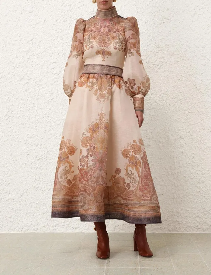 Women Skirts Zimmermann Illustration Midi Skirt Cream Paisley