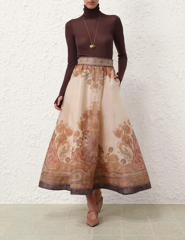 Women Skirts Zimmermann Illustration Midi Skirt Cream Paisley