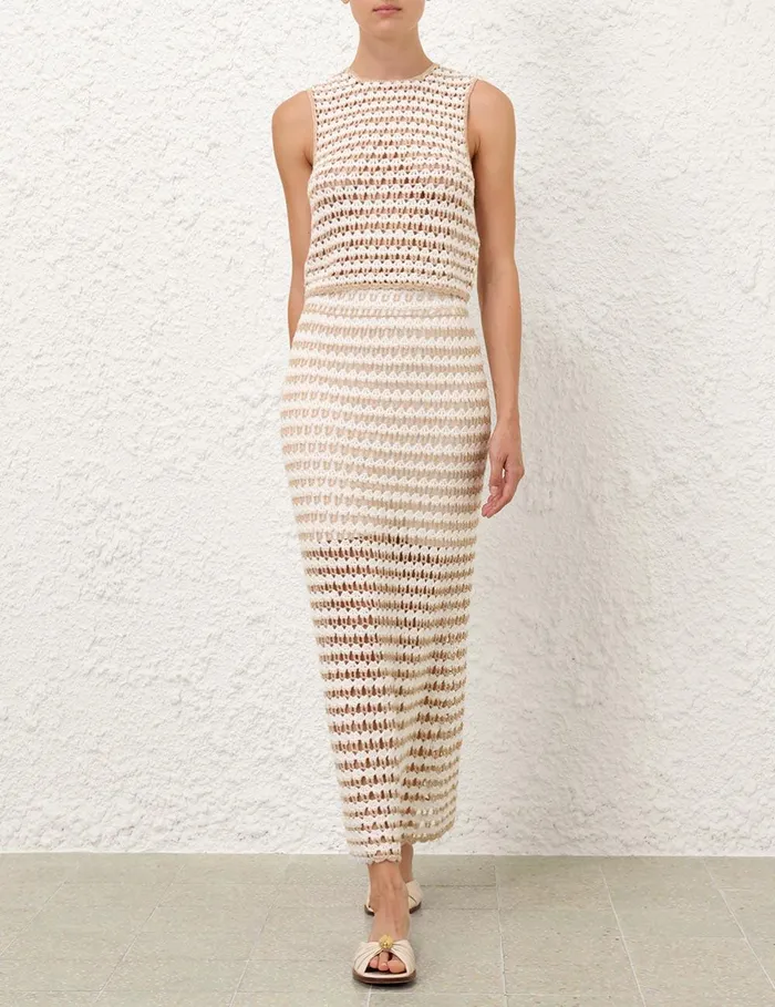 Women Skirts Zimmermann Tallow Crochet Midi Skirt Ivorygold