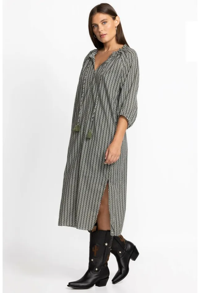 Women Split Ruffle Neck Midi Multi Johnny Was Dresses